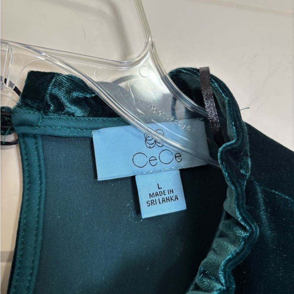 NWT CeCe Velvet Puff Sleeve Blouse - Teal sz L - Picture 8 of 11